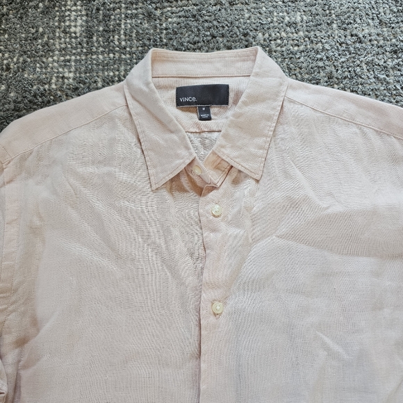 Vince. 100% Linen Long Sleeve Button Up Shirt Peach Mens Medium - Picture 3 of 9